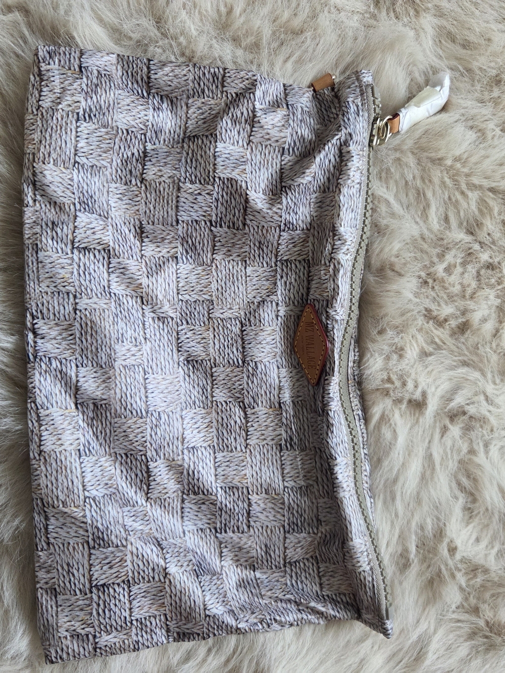 MZ Wallace Woven-Texture Cosmetic Pouch - Cream/Tan